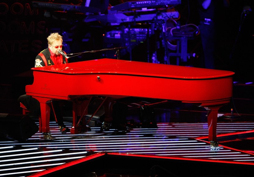 Elton John at one of his pianos /Ethan Miller /Getty Images