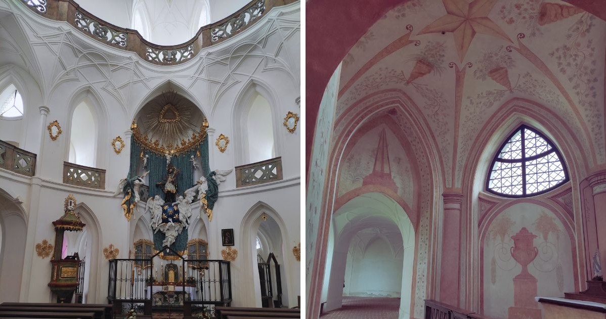 On the left: the interior of the church of St.  Jan Nepomucen, on the right: the interior of one of the chapels around the church / Natalia Grygny / Author's archive